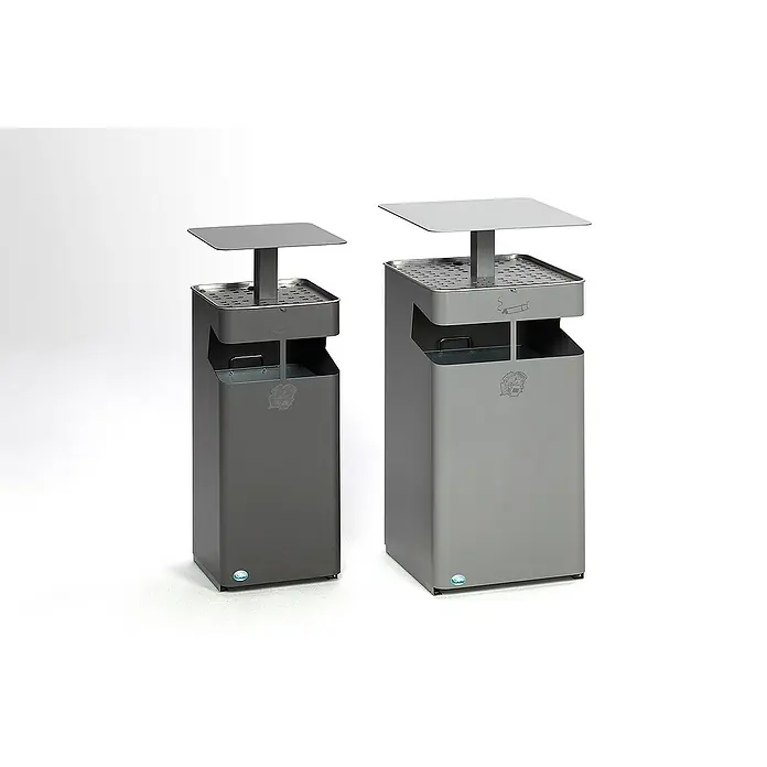 Proregal Asche-Mülleimer Schutzdach und Sieb - 72 l, Stahl, Silber