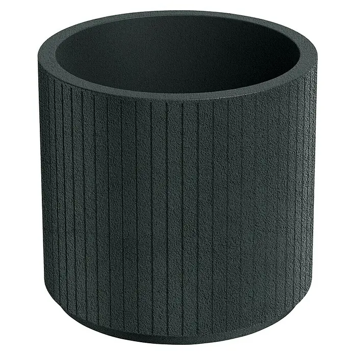 ETHICK Pflanztopf Coro - Außenmaß (Ø x H): 40 x 36 cm, Kunststoff, Dunkelgrau - Eine zylinderförmige, gerillte Pflanzsäule aus dunklem Beton, ideal für den Außenbereich und zur stilvollen Gartengestaltung.