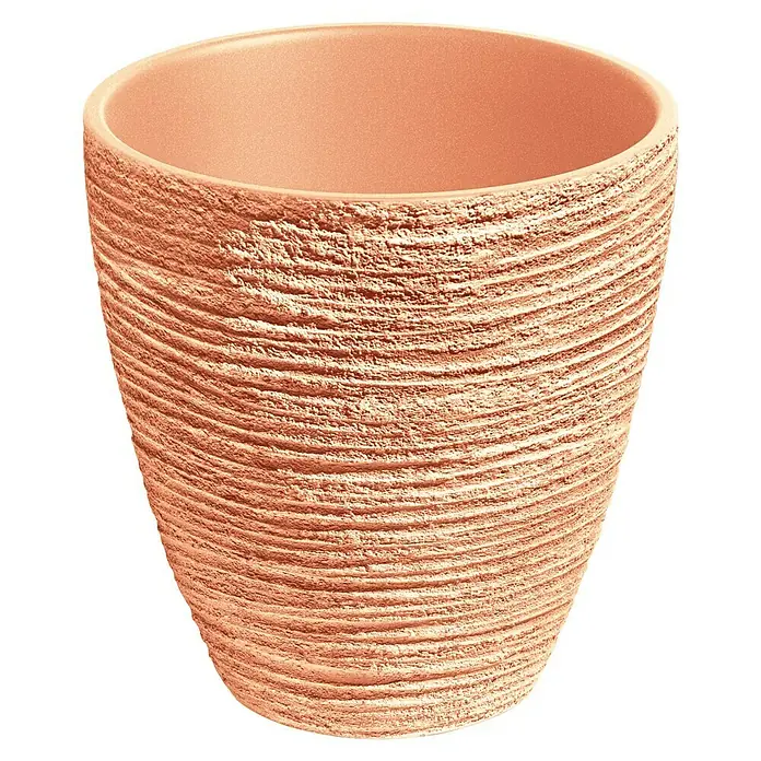 ETHICK Pflanztopf Defora - Außenmaß (Ø x H): 40 x 40 cm, Kunststoff, Terrakotta - Ein strukturierter, terrakottafarbener Blumentopf mit horizontalen Rillen, ideal für Zimmerpflanzen und Garten.