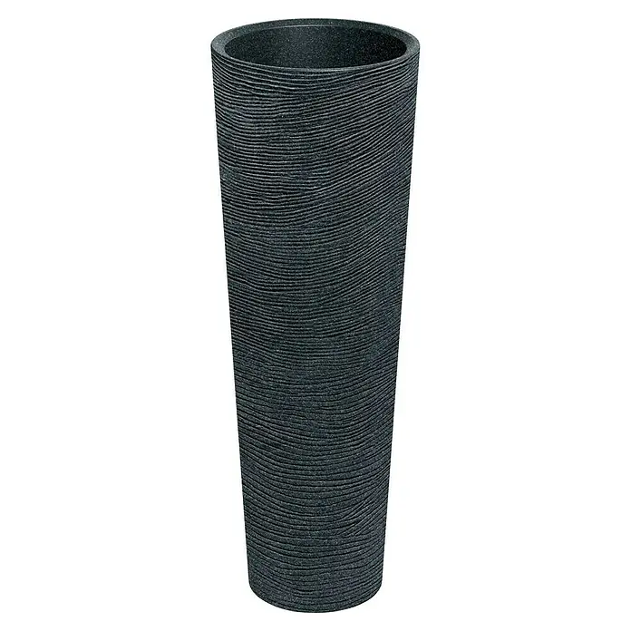 ETHICK Pflanzsäule rund Tubra - Außenmaß (Ø x H): 40 x 110 cm, Kunststoff, Schwarz-Granit, Integrierter Pflanztopf - Hohe, zylindrische Pflanzsäule in Anthrazit mit horizontaler Rillenstruktur für den Innen- und Außenbereich.