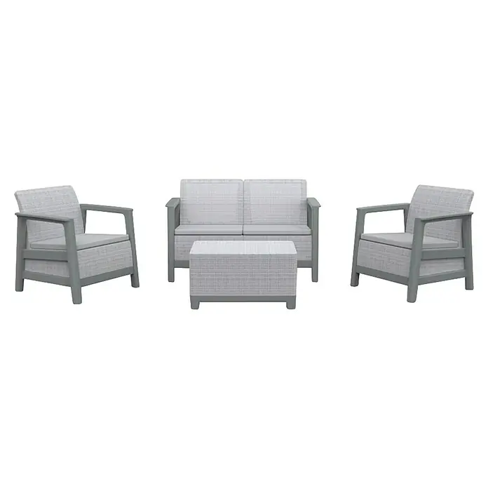 Keter Conjunto de muebles Scandi - Polipropileno, Gris - Un moderno juego de patio gris con dos sillones, un sofá de dos plazas y una mesa cuadrada. Perfecto para la vida al aire libre con estilo.