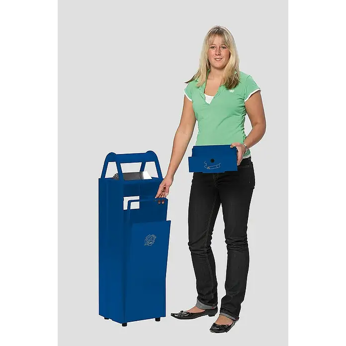 Proregal Asche-Mülleimer mit Schloss und Blenden - 35 l, Stahl, Blau