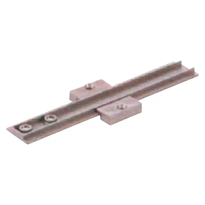 Stabilit Bisagra de plástico - Marrón - Primer plano de una guía de deslizamiento metálica con elementos de fijación, ideal para aplicaciones industriales y montaje.