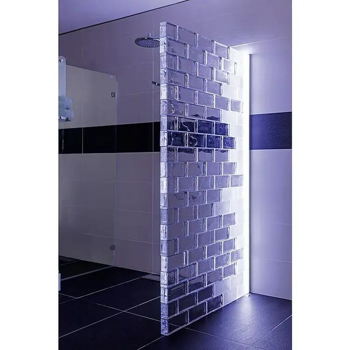 Fuchs Design Glasziegel Crystal Collection - Klar, Seidenmatt, 10 x 10 x 5 cm - Einzigartige Duschabtrennung aus Glasbausteinen im modernen Badezimmerdesign. Das Glasbaustein-Design sorgt für eine stilvolle Atmosphäre.