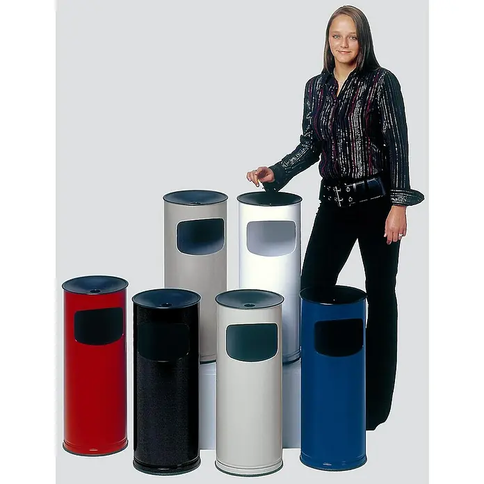 Proregal Asche-Mülleimer klassisch und rund - Stahl, Silber