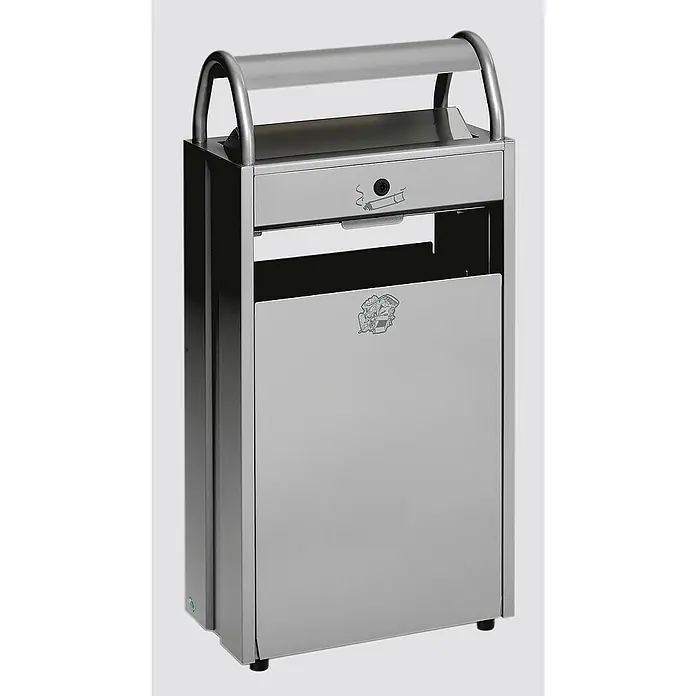 Proregal Asche-Mülleimer mit Schloss und Blenden - 60 l, Stahl, Silber