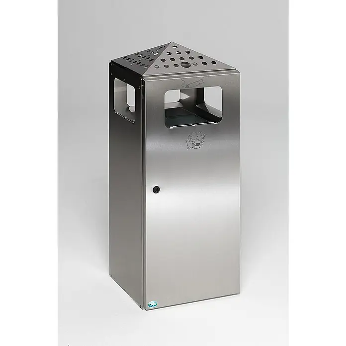 Proregal Asche-Mülleimer mit Einflügeltür + Deckel - 80 l, Edelstahl, Grau