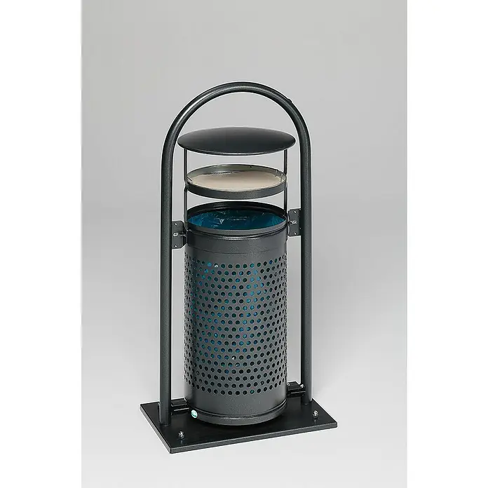 Proregal Asche-Mülleimer mit Rohrbogenständer + Aschereinsatz - 70 l, Stahl, Grau
