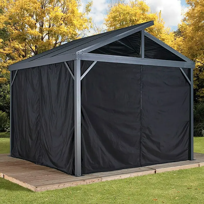 Sojag Pavillon-Seitenwände South Beach - Für Sojag Pavillon South Beach 12x12 - Die stilvolle Gartenlaube mit schwarzen Vorhängen bietet einen privaten und schattigen Rückzugsort im Freien. Ideal für entspannte Stunden.