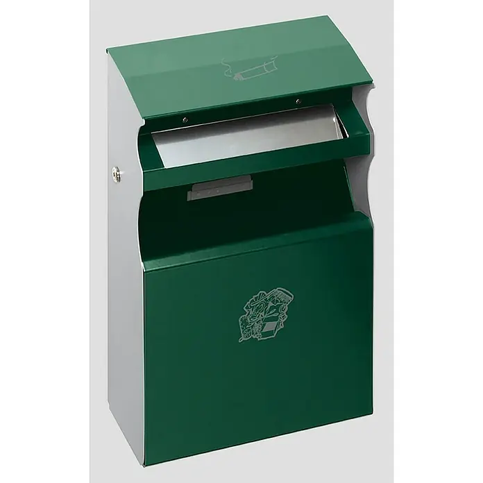 Proregal Asche-Mülleimer eckig mit Einwurfblende - 15 l, Stahl, Grün