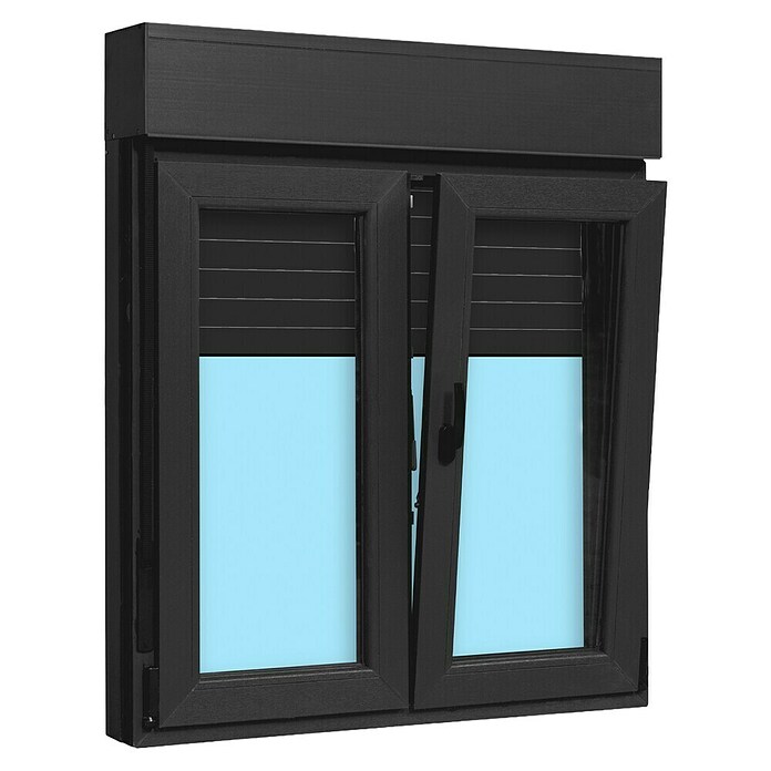 Ventana de PVC practicable-oscilobatiente (105 x 118 cm, Derecha, Gris grafito, Con persiana de PVC) | BAUHAUS