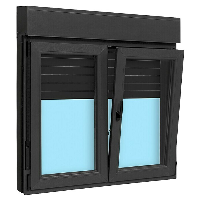 Ventana de PVC practicable-oscilobatiente (120 x 118 cm, Derecha, Gris grafito, Con persiana de PVC) | BAUHAUS