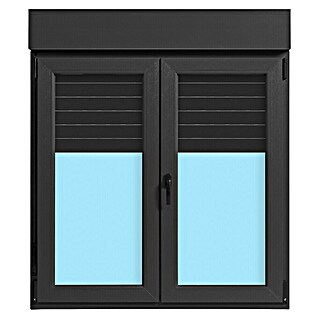 Ventana de PVC practicable-oscilobatiente (120 x 138 cm, Derecha, Gris grafito, Con persiana de PVC)