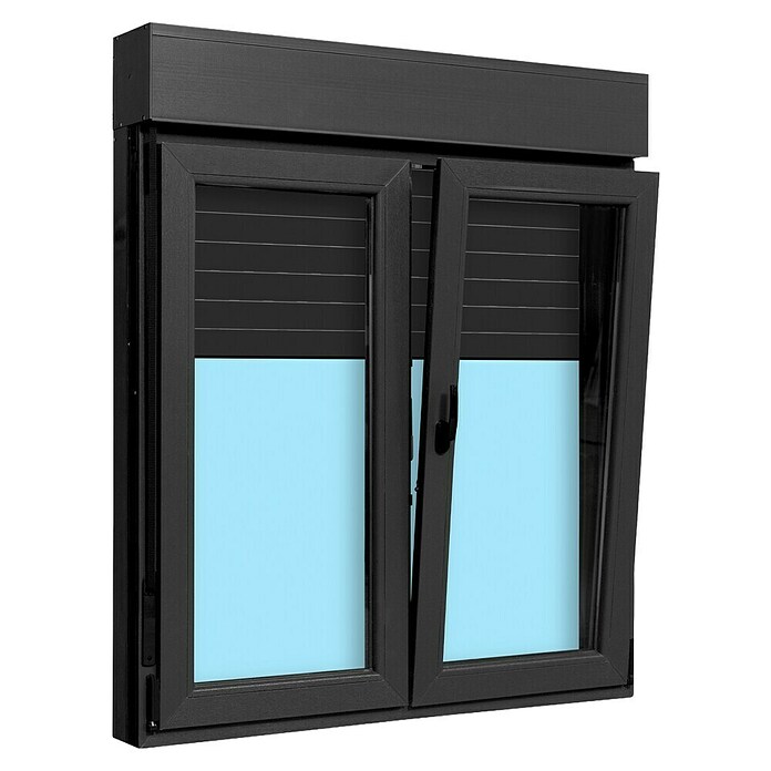 Ventana de PVC practicable-oscilobatiente (120 x 138 cm, Derecha, Gris grafito, Con persiana de PVC) | BAUHAUS