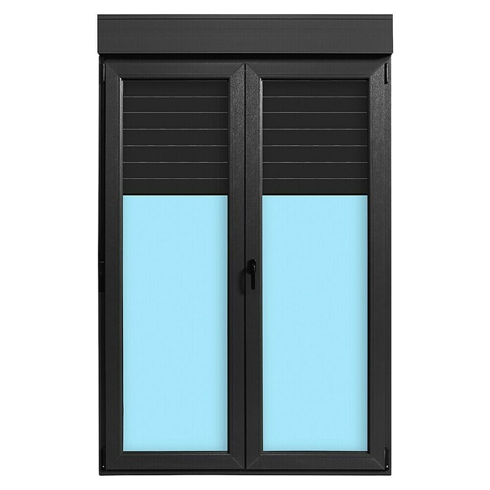Balconera de PVC practicable-oscilobatiente (140 x 218 cm, Derecha, Gris grafito, Con persiana de PVC) | BAUHAUS