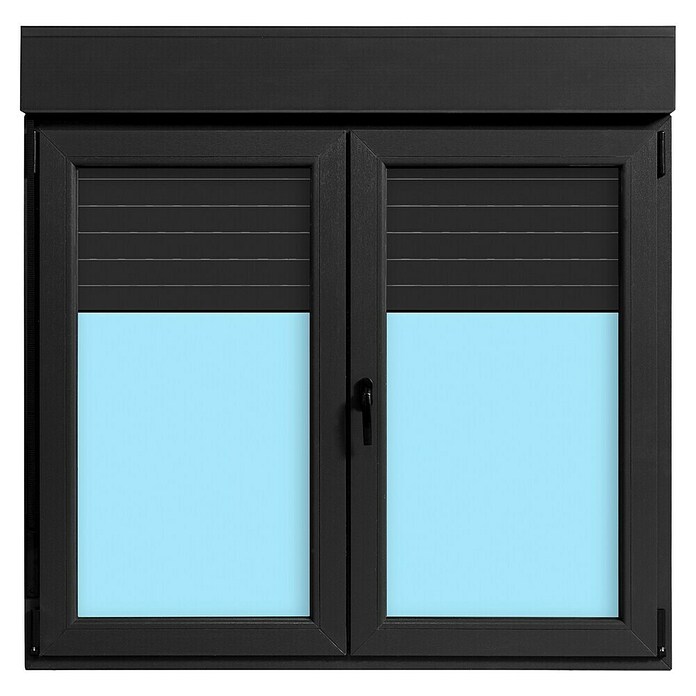 Ventana de PVC practicable-oscilobatiente (140 x 138 cm, Derecha, Gris grafito, Con persiana de PVC) | BAUHAUS