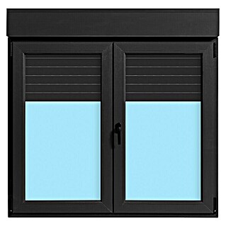 Ventana de PVC practicable-oscilobatiente (140 x 138 cm, Derecha, Gris grafito, Con persiana de PVC)