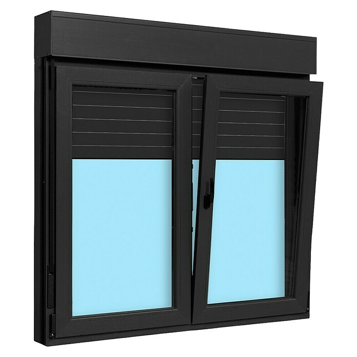 Ventana de PVC practicable-oscilobatiente (140 x 138 cm, Derecha, Gris grafito, Con persiana de PVC) | BAUHAUS