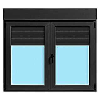 Ventana de PVC practicable-oscilobatiente (140 x 118 cm, Derecha, Gris grafito, Con persiana de PVC)