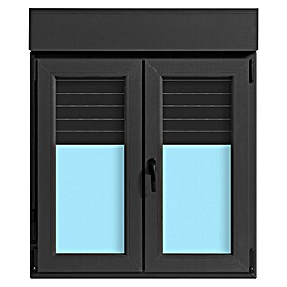 Ventana de PVC practicable-oscilobatiente (105 x 118 cm, Derecha, Gris grafito, Con persiana de PVC)