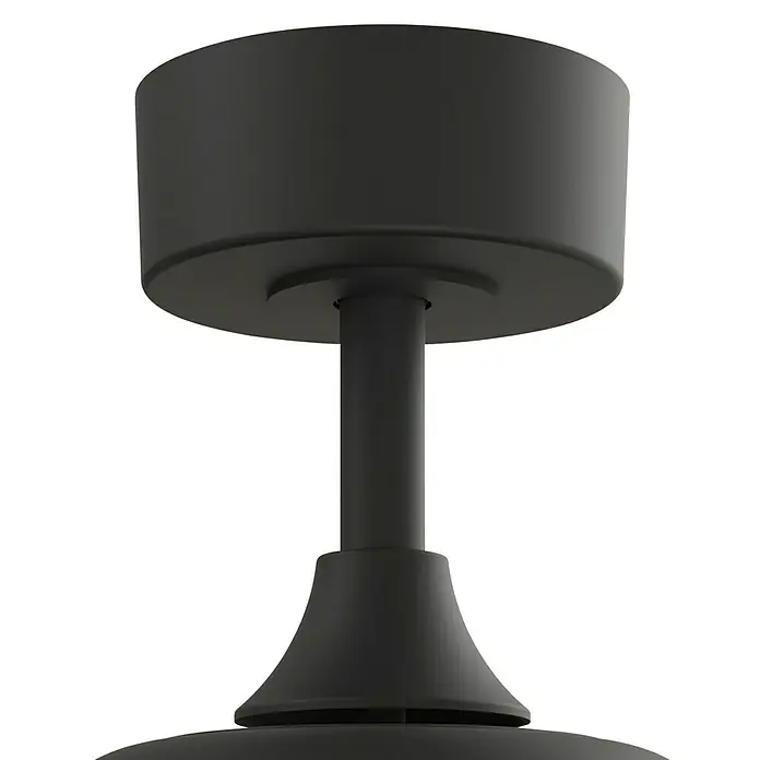 Arte confort Ventilador de techo Haze M - Negro, 107 cm, 29,8 W, Blanco cálido - Primer plano de un elegante ventilador de techo negro que destaca por su diseño moderno y estética minimalista.