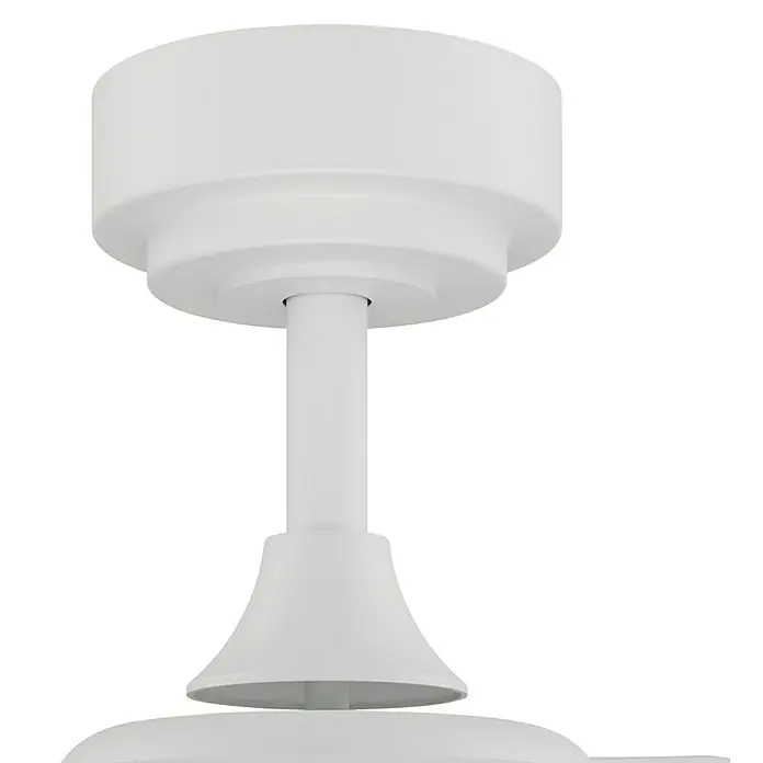 Arte confort Ventilador de techo Tivar S - Blanco, 91 cm, 30 W, Blanco cálido - Primer plano de un ventilador de techo blanco que muestra un diseño moderno y minimalista. Perfecto para interiores elegantes.