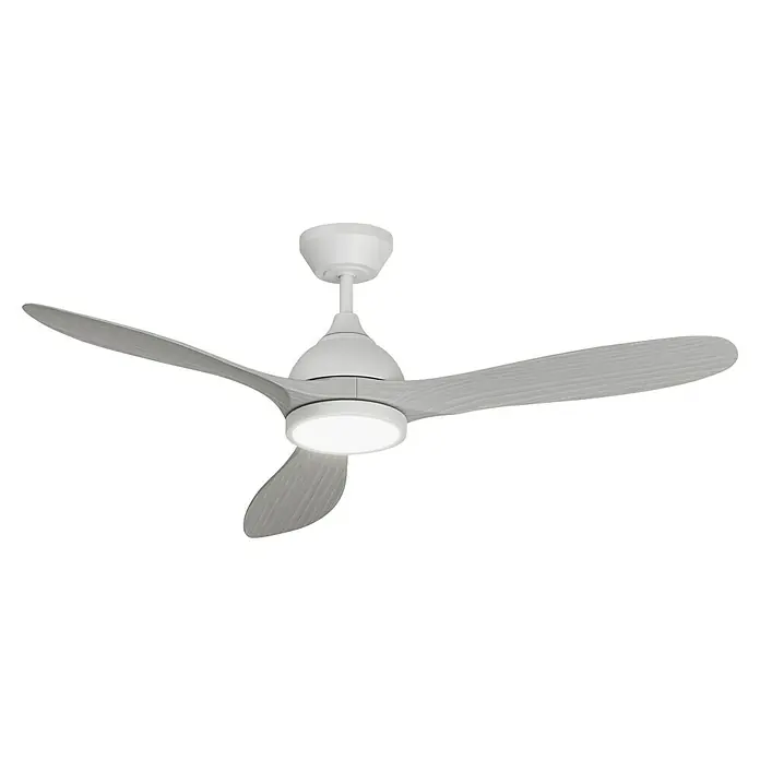 Arte confort Ventilador de techo Kenia - Roble gris, 132 cm, 34 W, Blanco cálido - Ventilador de techo blanco con tres aspas e iluminación LED integrada, ideal para un interior moderno y energéticamente eficiente.