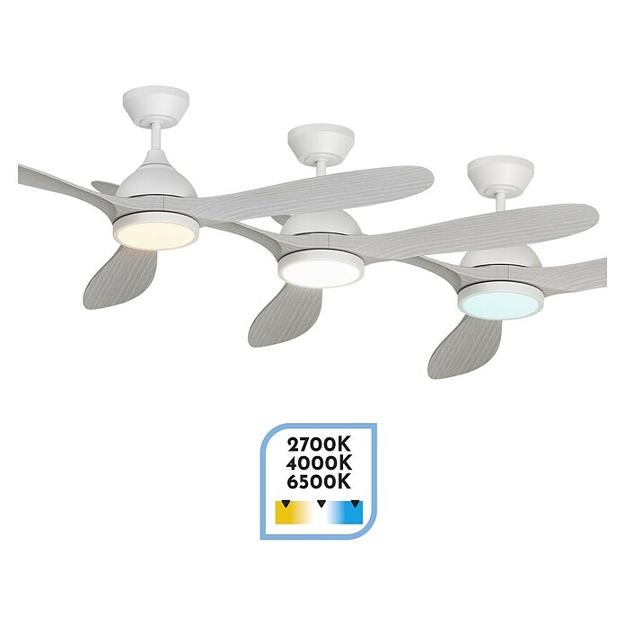Arte confort Ventilador de techo Kenia (Roble gris, 132 cm, 34 W, Blanco cálido) | BAUHAUS