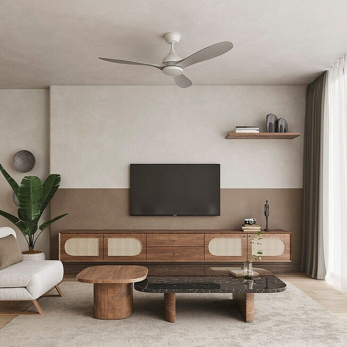 Arte confort Ventilador de techo Kenia (Roble gris, 132 cm, 34 W, Blanco cálido) | BAUHAUS