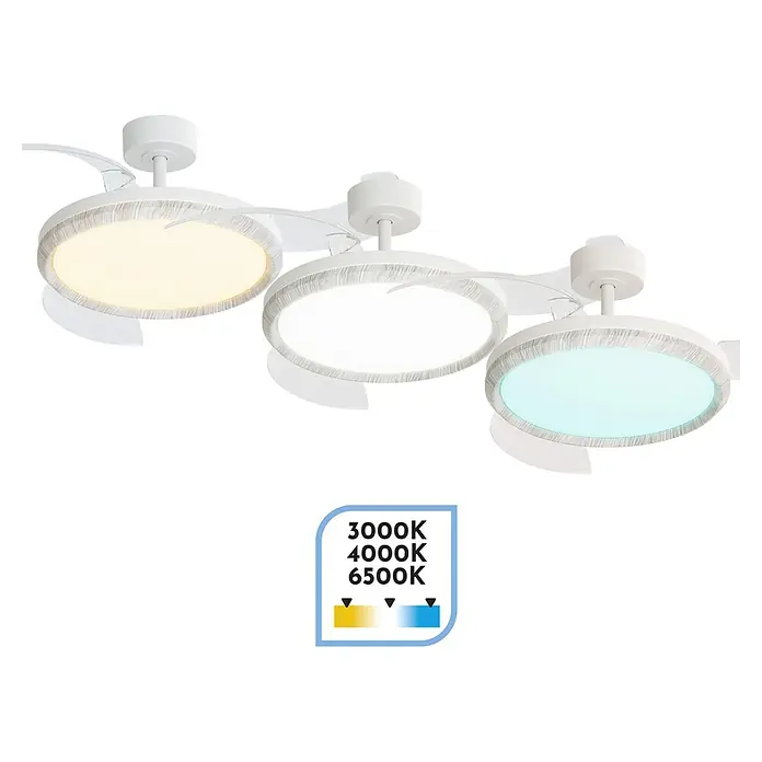 Arte confort Ventilador de techo Haze M - Blanco, 107 cm, 29,8 W, Blanco cálido - Ventilador de techo con iluminación LED que ofrece temperaturas de color ajustables para cualquier ambiente.