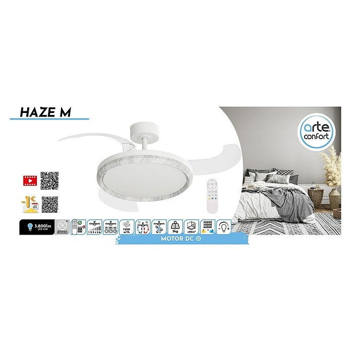 Arte confort Ventilador de techo Haze M (Blanco, 107 cm, 29,8 W, Blanco cálido) | BAUHAUS
