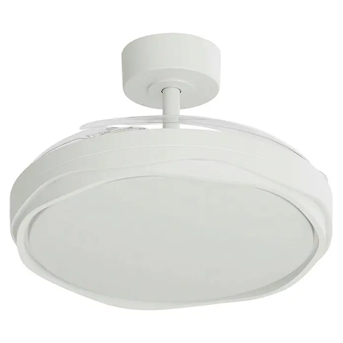 Arte confort Ventilador de techo Tuvan M - Blanco, 107 cm, 29,8 W, Blanco cálido - Una imagen detallada de un ventilador de techo blanco con iluminación integrada, perfecto para la vida moderna y el diseño interior elegante.