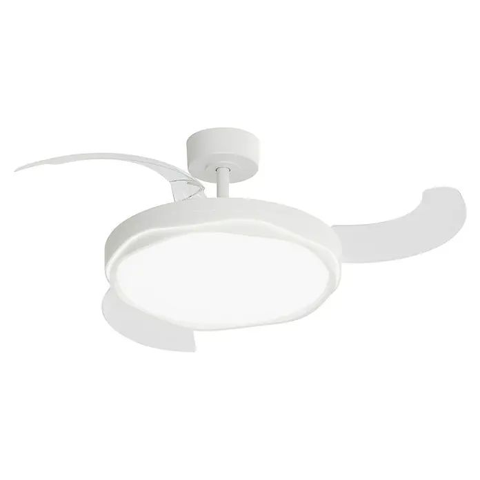 Arte confort Ventilador de techo Tuvan M - Blanco, 107 cm, 29,8 W, Blanco cálido - Vista del producto de un moderno ventilador de techo con iluminación LED y palas de rotor blancas, ideal para un diseño interior elegante.