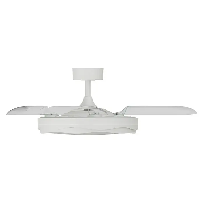 Arte confort Ventilador de techo Tuvan M - Blanco, 107 cm, 29,8 W, Blanco cálido - Un ventilador de techo blanco con aspas transparentes. Su diseño moderno complementa fácilmente diversos estilos interiores.