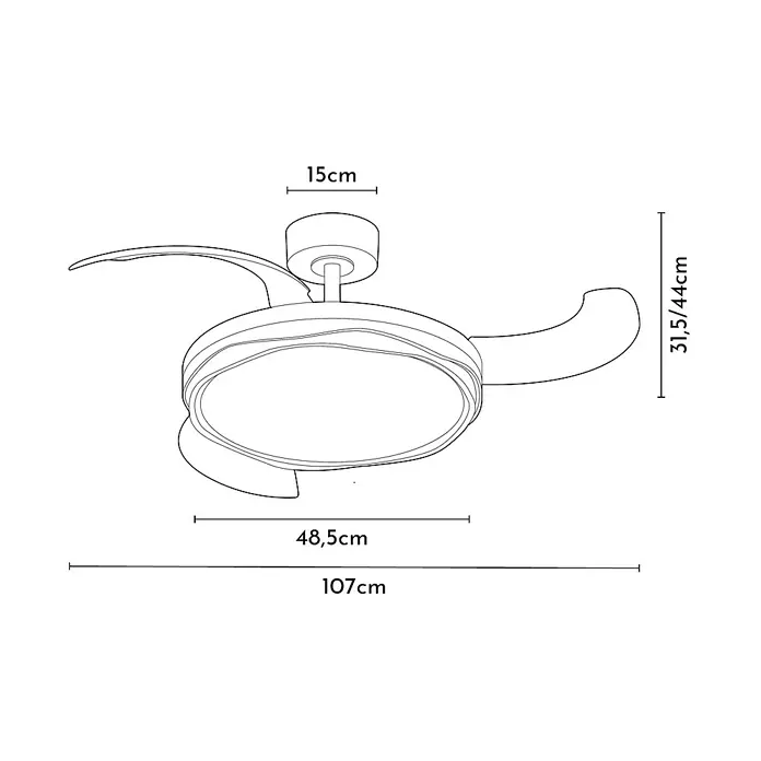 Arte confort Ventilador de techo Tuvan M - Blanco, 107 cm, 29,8 W, Blanco cálido - Dimensiones del producto: Ventilador de techo con luz, 107cm de diámetro, 31,5/44cm de alto, montaje en techo de 15cm y cubierta de luz de 48,5cm.