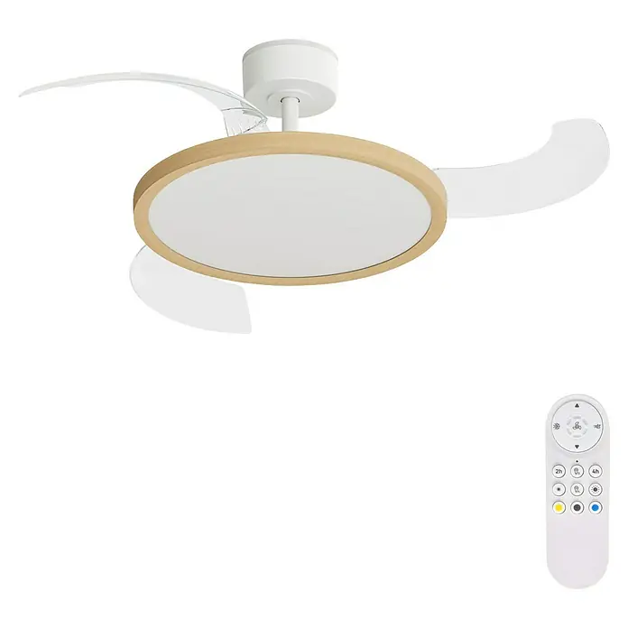 Arte confort Ventilador de techo Vetra M - Blanco/Madera, 107 cm, 29,8 W, Blanco cálido - Ventilador de techo con iluminación LED y mando a distancia. Diseño elegante que complementa diversos estilos, aportando confort.