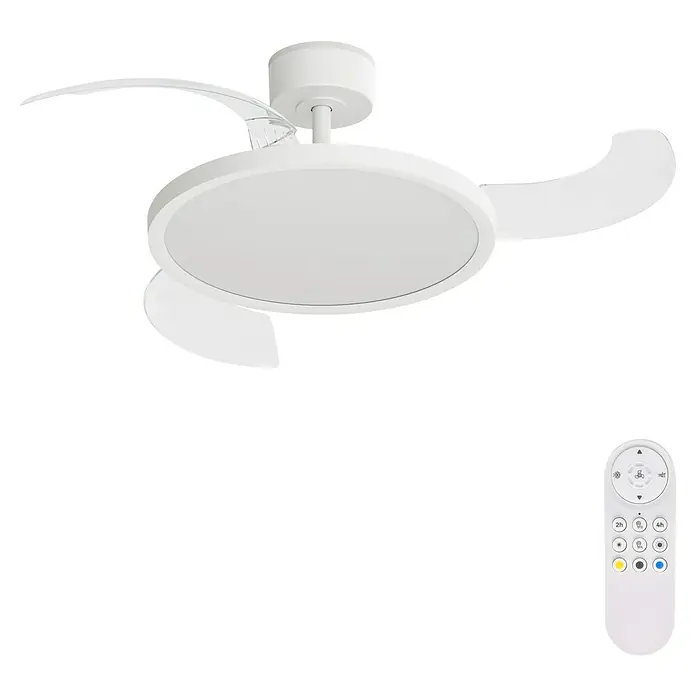 Arte confort Ventilador de techo Vetra M - Blanco, 107 cm, 29,8 W, Blanco cálido - Ventilador de techo blanco con mando a distancia para un uso cómodo. Ideal para una temperatura e iluminación agradables.