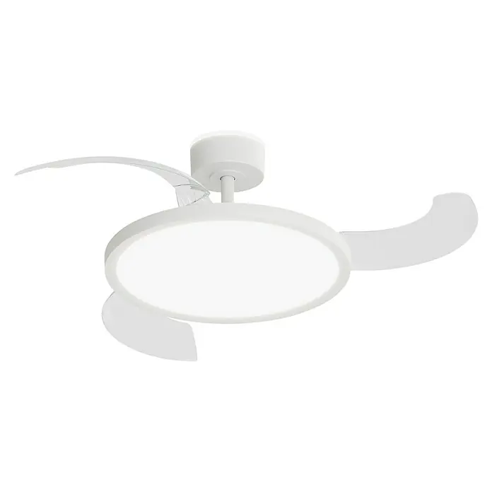 Arte confort Ventilador de techo Vetra M - Blanco, 107 cm, 29,8 W, Blanco cálido - Un ventilador de techo blanco con luces LED redondas ofrece refrigeración e iluminación para cualquier habitación, asegurando confort y estilo.