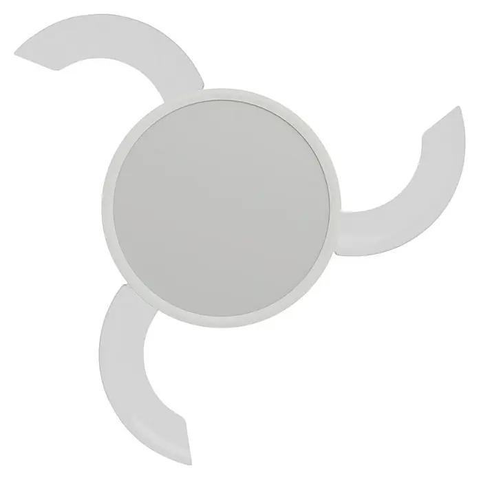 Arte confort Ventilador de techo Vetra M - Blanco, 107 cm, 29,8 W, Blanco cálido - Vista superior de un moderno ventilador de techo redondo blanco. El diseño elegante del ventilador es adecuado para espacios contemporáneos y fomenta la circulación del aire.
