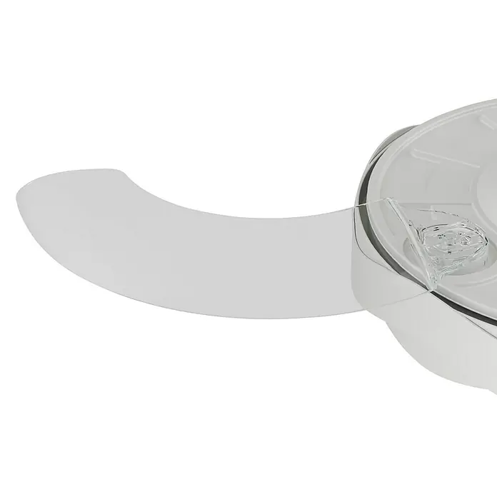 Arte confort Ventilador de techo Yeron M - Blanco, 107 cm, 29,3 W, Blanco cálido - Primer plano de un accesorio blanco para batidora de inmersión con cuchillas afiladas, ideal para picar y mezclar.