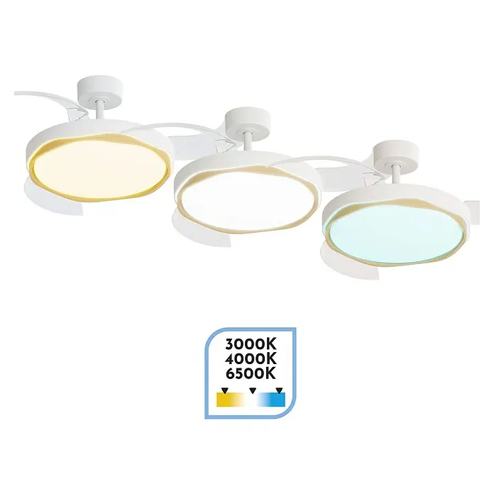Arte confort Ventilador de techo Tuvan M - Blanco/Madera, 107 cm, 29,8 W, Blanco cálido - Ventilador de techo con iluminación LED integrada que admite diferentes temperaturas de color para un ambiente agradable.