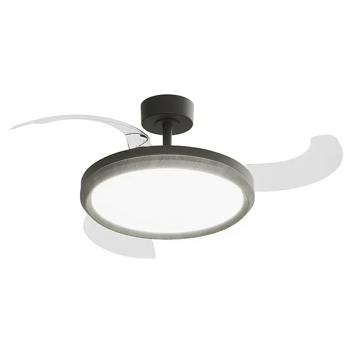 Arte confort Ventilador de techo Haze M - Negro, 107 cm, 29,8 W, Blanco cálido - Moderna lámpara de techo con un difusor redondo y muy iluminado y elegantes aspas de rotor transparentes para una iluminación elegante.