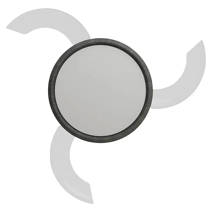 Arte confort Ventilador de techo Haze M - Negro, 107 cm, 29,8 W, Blanco cálido - Primer plano de una lámpara de techo redonda con un borde gris y elementos de luz difusa, ideal para interiores modernos.