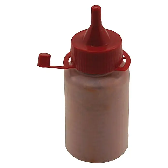 Heka Polvo trazador - Rojo - Botella de tinte cerámico marrón claro con tapa roja. Ideal para líneas finas y detalles en proyectos cerámicos.
