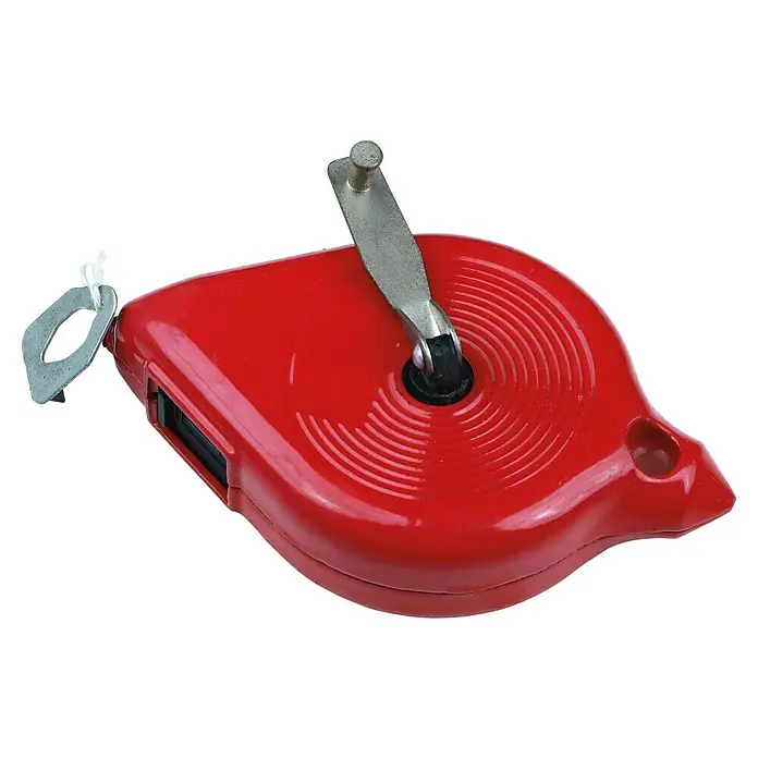 Heka Tiralíneas - Aluminio - Carrete de línea de tiza rojo con manivela de metal y gancho. Una herramienta para marcar líneas rectas.