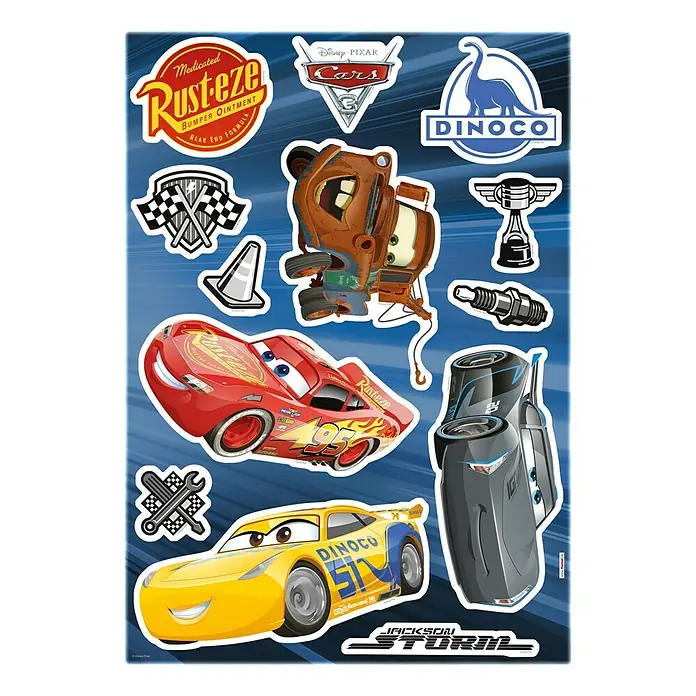 Komar Dekosticker Cars 3 - 70 x 50 cm, 13 -tlg. - Ein bunter Aufkleberbogen mit verschiedenen Motiven aus dem Disney Pixar Cars-Universum, inklusive Lightning McQueen und Freunden.