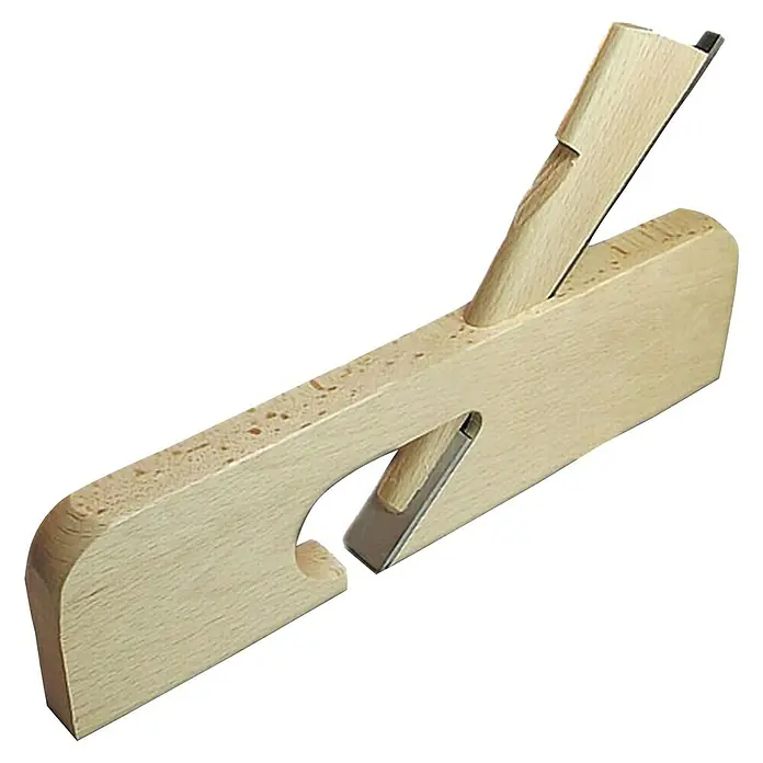 Heka Cepillo de rebajes - Anchura de hoja: 30 mm - Primer plano de un cepillo de carpintero de madera con una cuchilla metálica afilada, ideal para alisar y dar forma a superficies de madera.