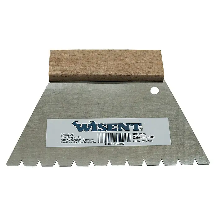 Wisent Klebespachtel - Typ Zahnung: B10, 180 mm - Gezahnte Wisent-Traufel, 180 mm, Zahnung B10, ideal zum Auftragen von Klebstoffen und Mörteln. Solide Bauweise für den professionellen Einsatz.