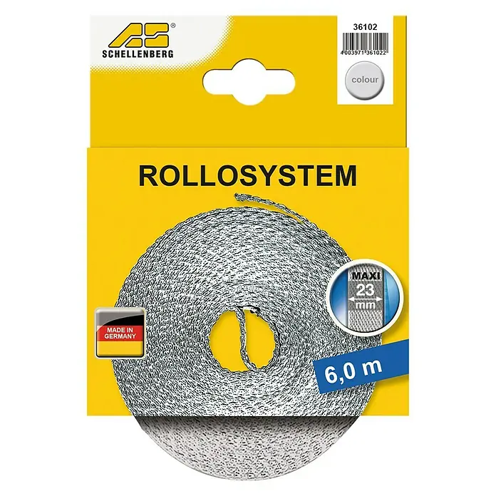 Schellenberg Cinta para persiana Mini - Gris, Largo: 6 m, Anchura de la correa: 23 mm, Nylon - Cinta persiana Schellenberg Maxi 23 mm, 6,0 m, color: Gris. Ideal para sistemas de enrollamiento, fabricado en Alemania.