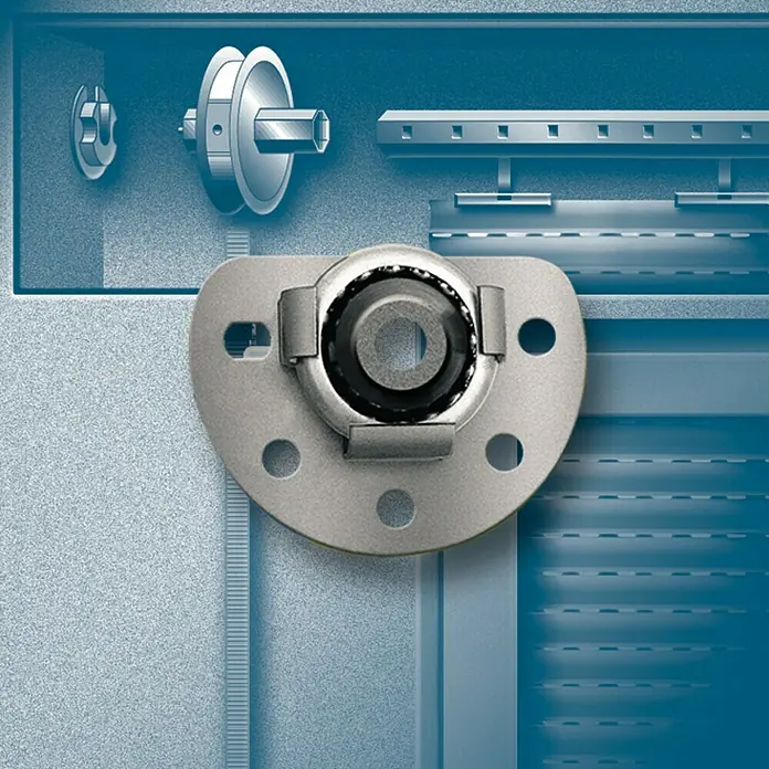 Schellenberg Soporte para persianas Mini - Diámetro eje octogonal: 40 mm, Anchura de la correa: 14 mm - Vista detallada de un cojinete de persiana enrollable, asegurando un funcionamiento suave y fiable. Construcción de alta calidad para durabilidad.